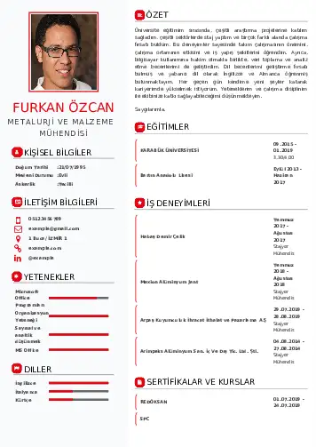Metalürji Ve Malzeme Mühendisliği Cv Örnekleri cv indir